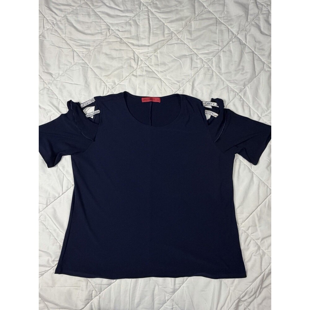 Love Scarlett Navy Blue Cold Shoulder Ruffle Strap Blouse Round Neck Women's XL